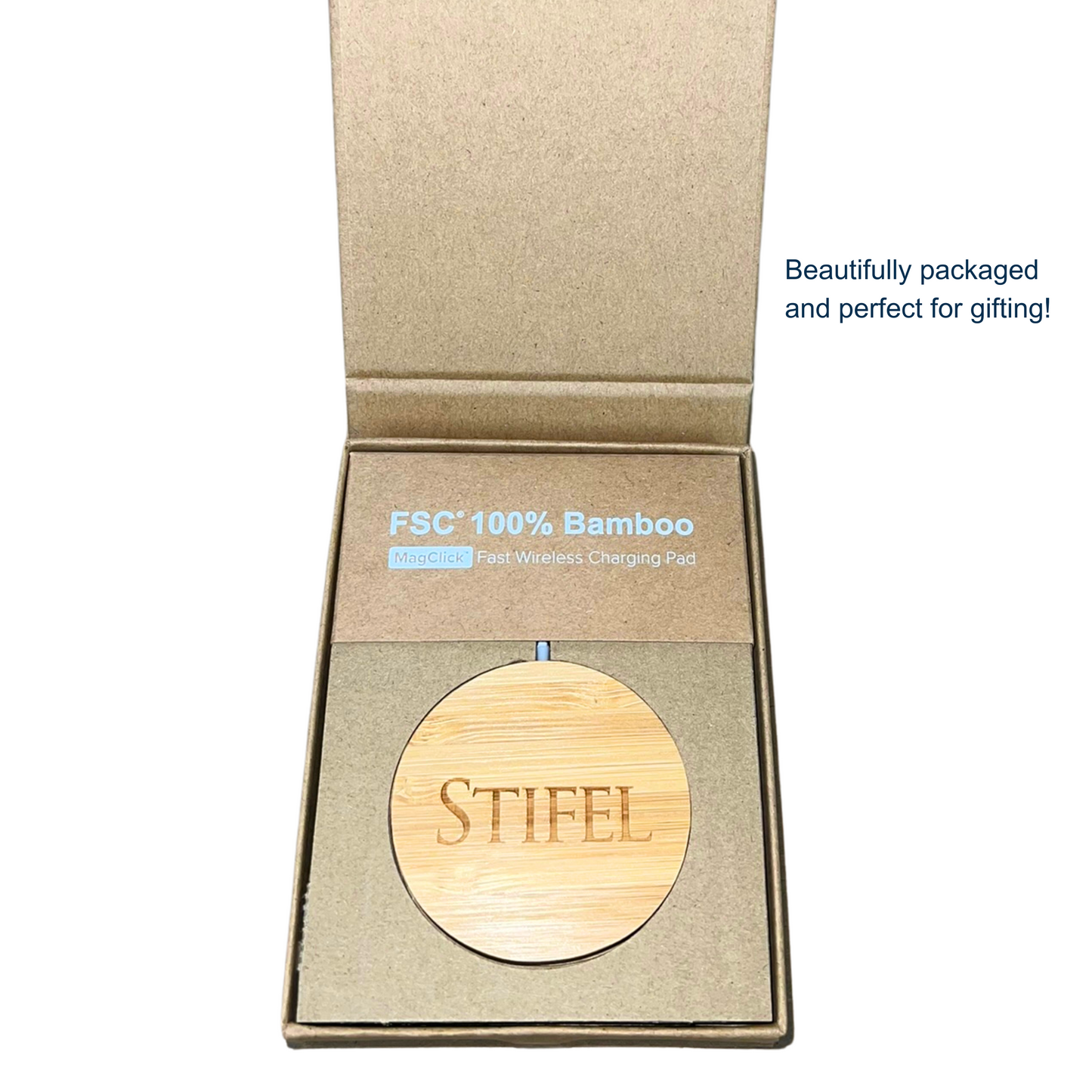 100% Bamboo MagClick Fast Wireless Charging Pad