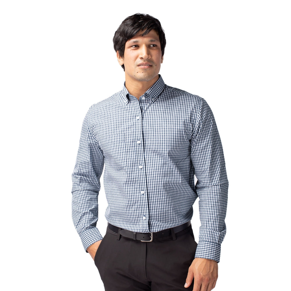 Men's Easy Care Stretch Gingham Long Sleeve Dress Shirt