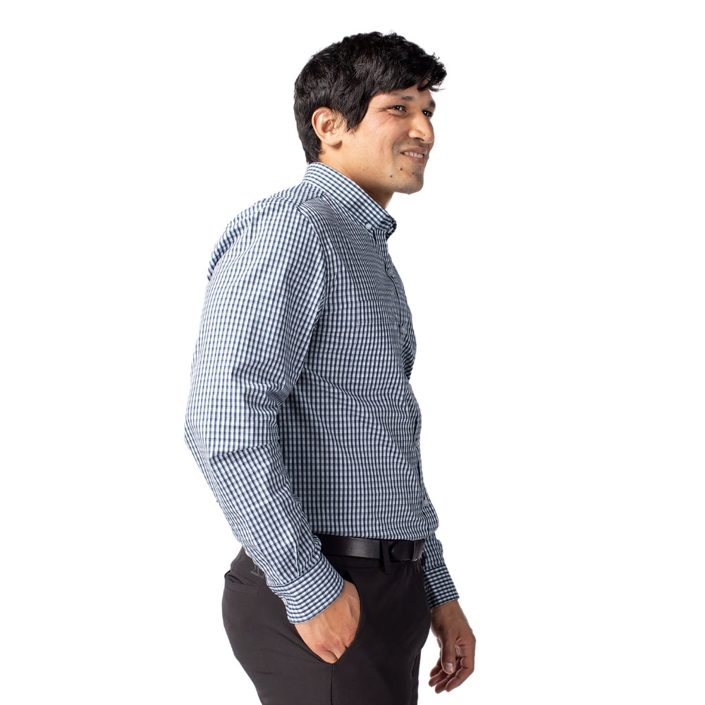 Men's Easy Care Stretch Gingham Long Sleeve Dress Shirt